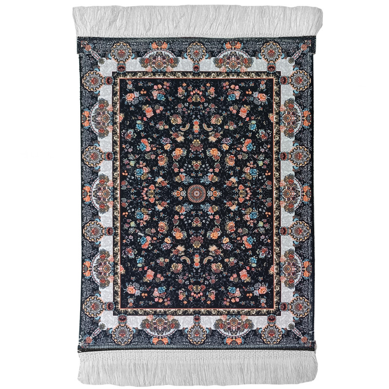 فرش ماشینی 1000 شانه زمینه مشکی حاشیه مشکی مدل دکوراتیو سنتی کد 7